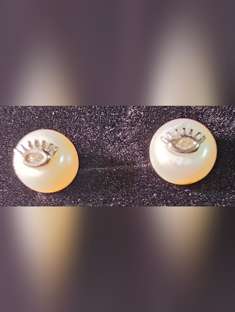 Pearl Stud Earring with 925 Sterling Silver Eye Accent - White